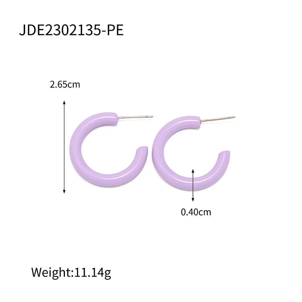 JDE2302135-PE Newest Colorful Rainbow CC Shape Hoop Earrings 18K Gold Plated Stainless Steel Earring Jewelry