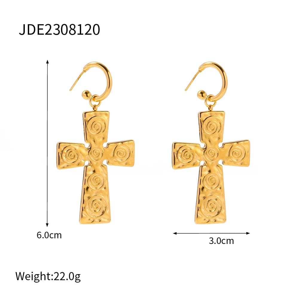 JDE2308120 FANJIN Fashion Stainless Steel Earrings For Women Jewelry Gold Plated Rotate Texture Hammer Charm Earrings