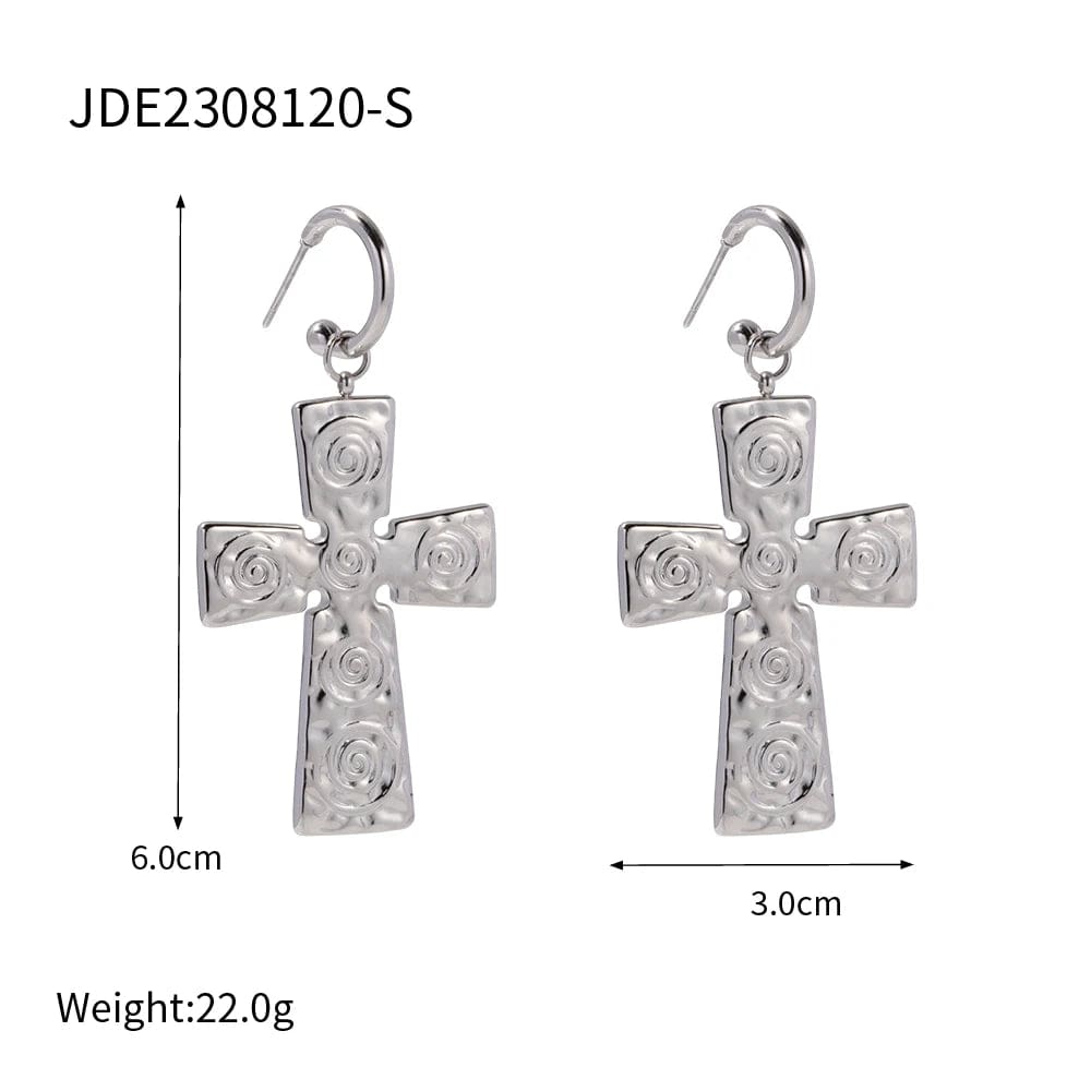 JDE2308120-S FANJIN Fashion Stainless Steel Earrings For Women Jewelry Gold Plated Rotate Texture Hammer Charm Earrings
