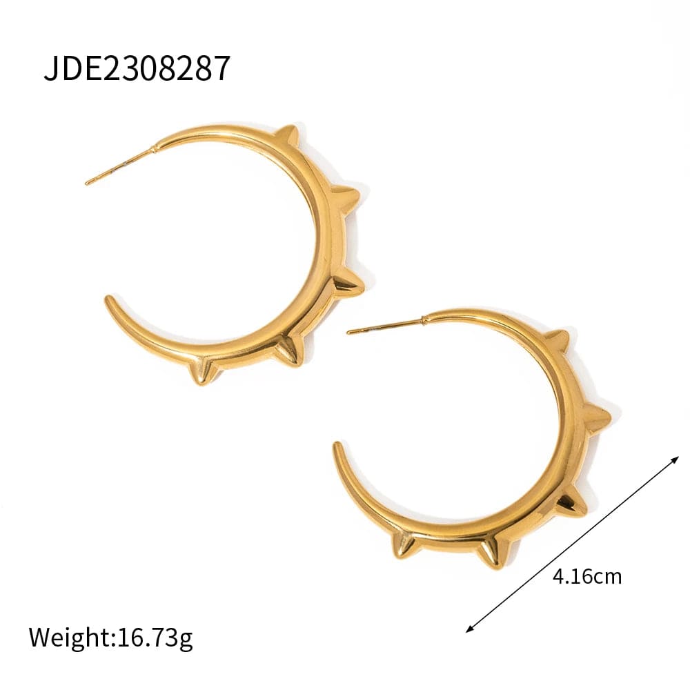 JDE2308287 FANJIN Jewelry 18K Gold Plated Smooth Earring Stainless Steel Chunky Rivet CC Hoop Earrings for Women