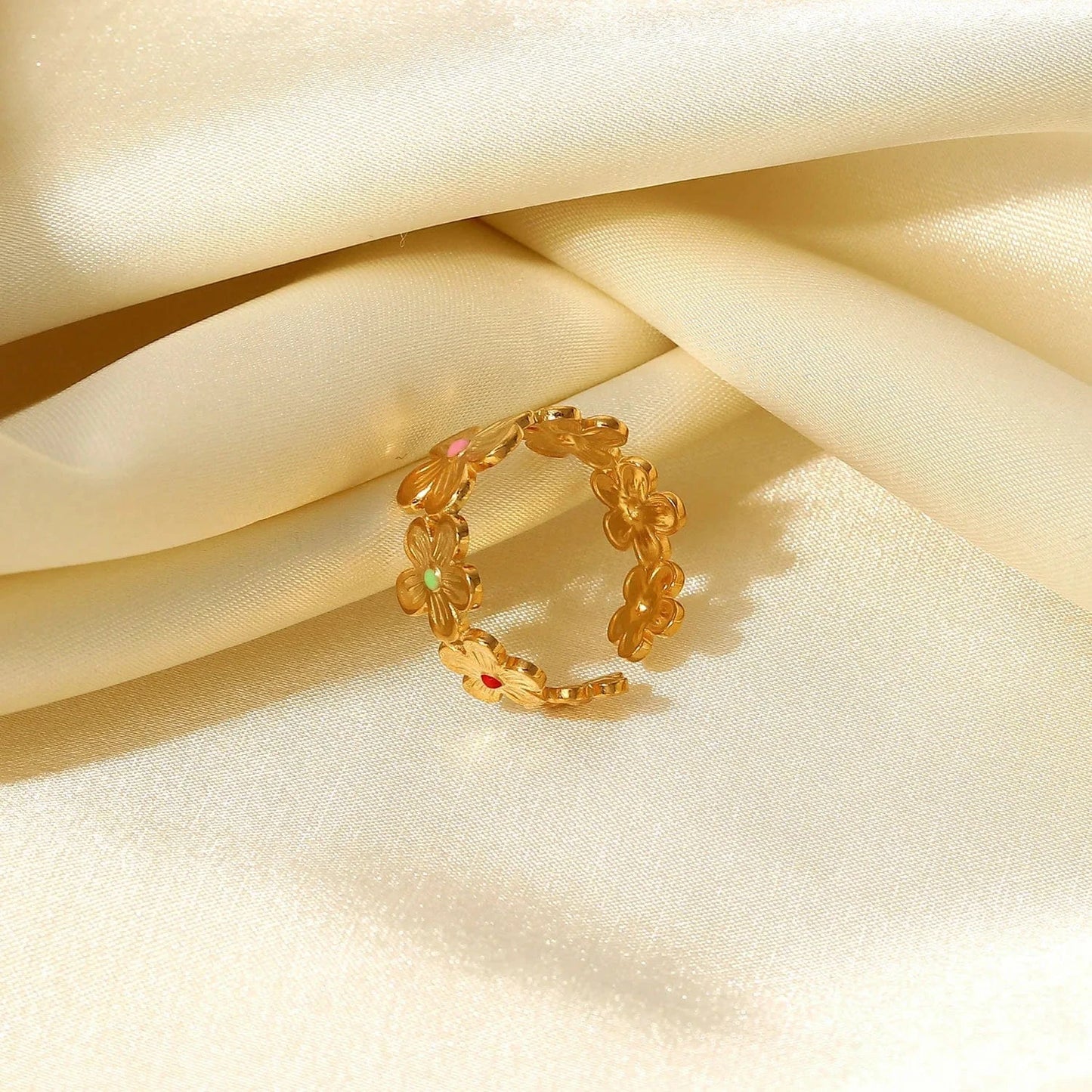 JDR201741 Stainless Steel 18k Gold Plated Oil Driping Enamel Jewelry Colorful Flower Finger Rings