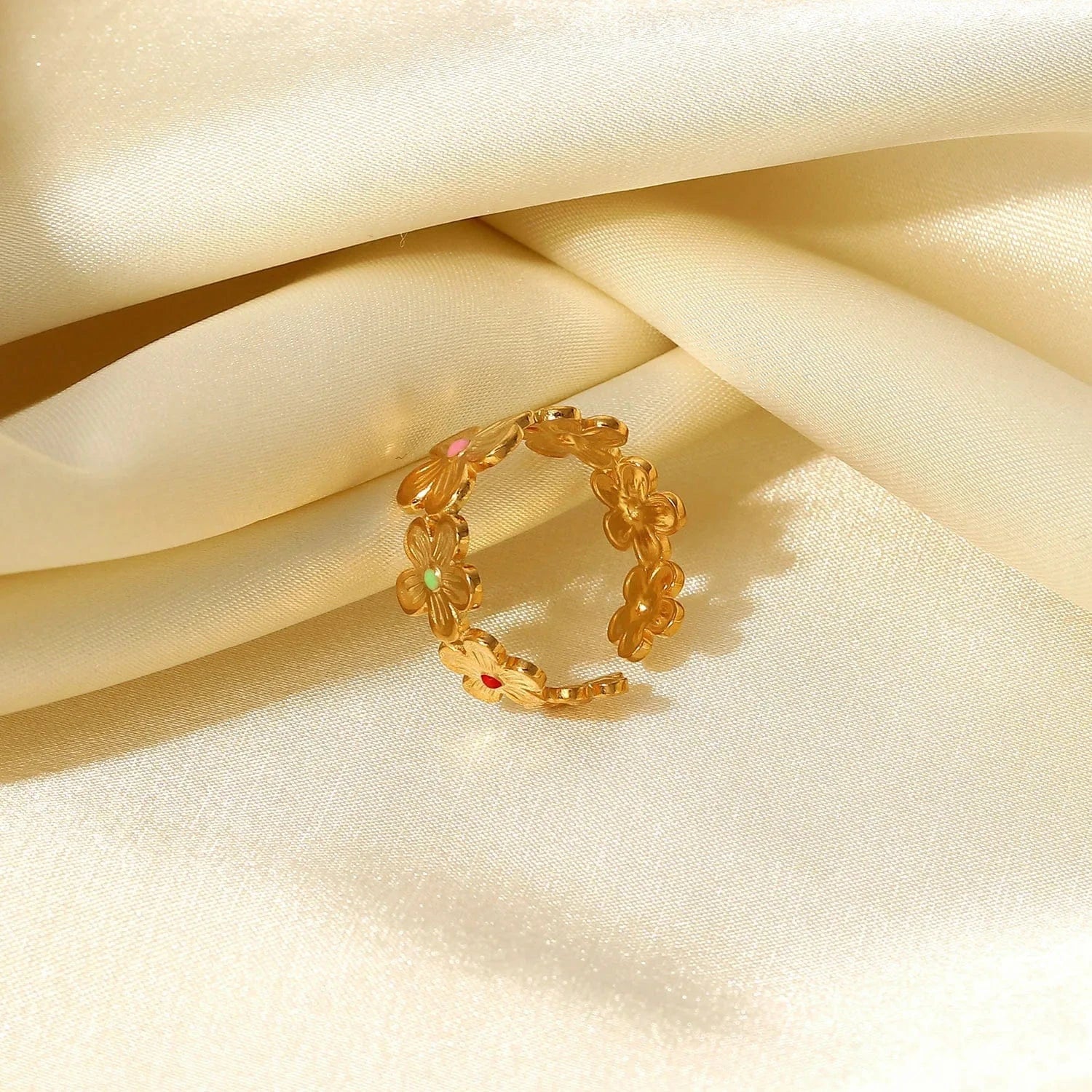 JDR201741 Stainless Steel 18k Gold Plated Oil Driping Enamel Jewelry Colorful Flower Finger Rings