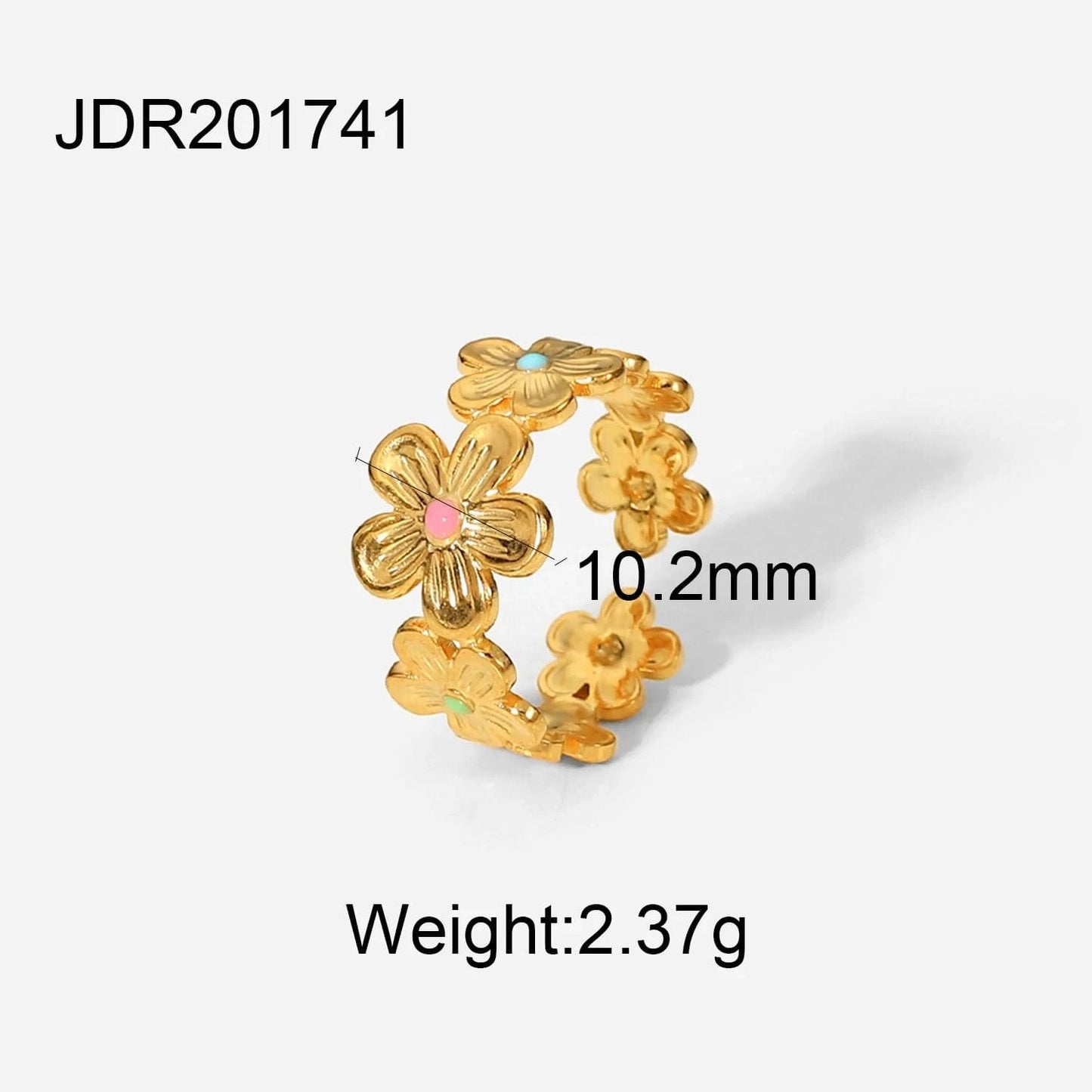 JDR201741 Stainless Steel 18k Gold Plated Oil Driping Enamel Jewelry Colorful Flower Finger Rings