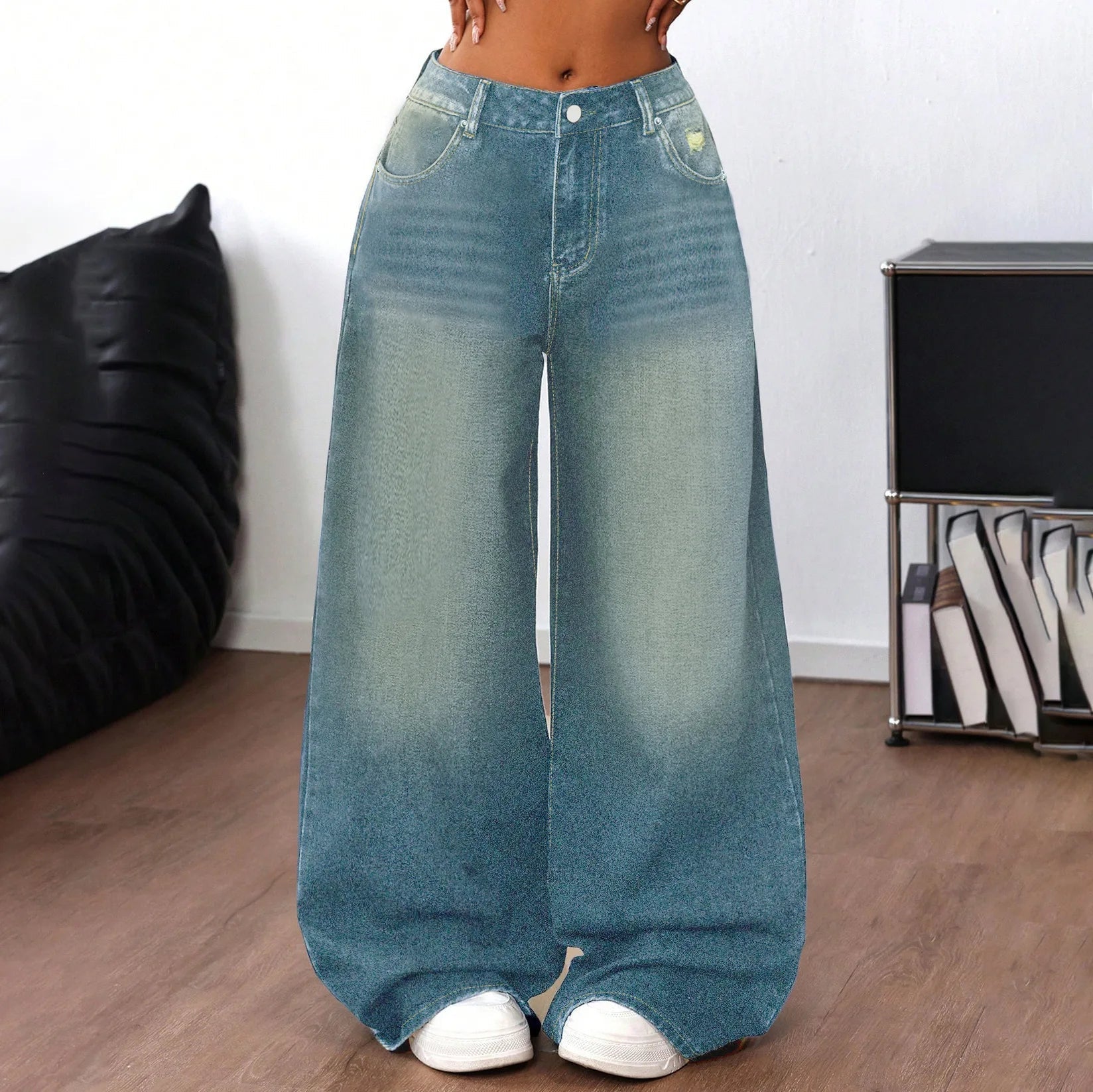 Jeans High Waisted Distressed Wide Leg Casual Streetwear Vintage Inspired For Everyday Wear - SN Wigs & More
