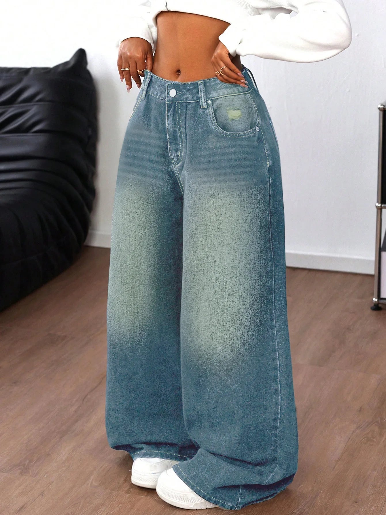 Jeans High Waisted Distressed Wide Leg Casual Streetwear Vintage Inspired For Everyday Wear - SN Wigs & More
