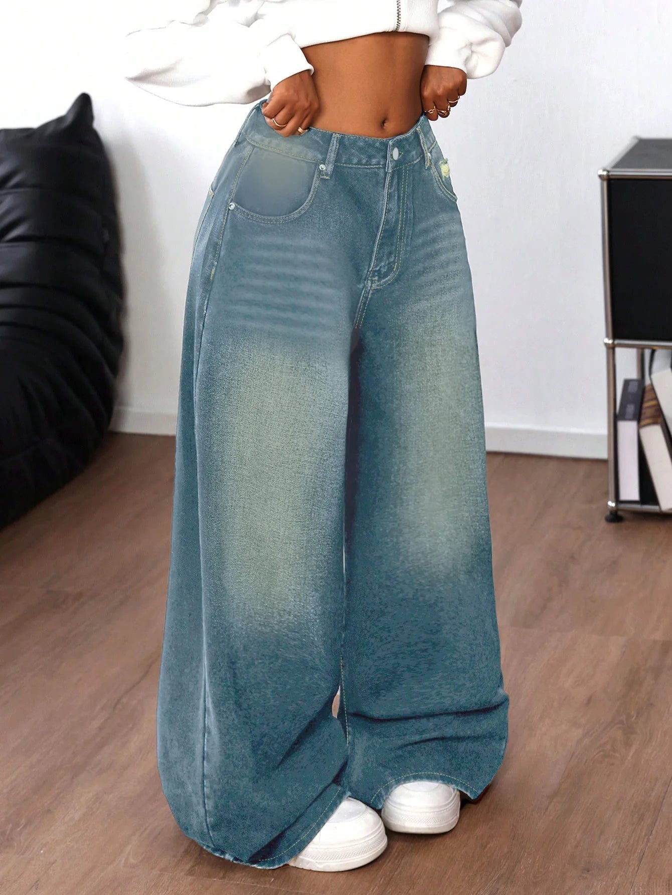 Jeans High Waisted Distressed Wide Leg Casual Streetwear Vintage Inspired For Everyday Wear - SN Wigs & More