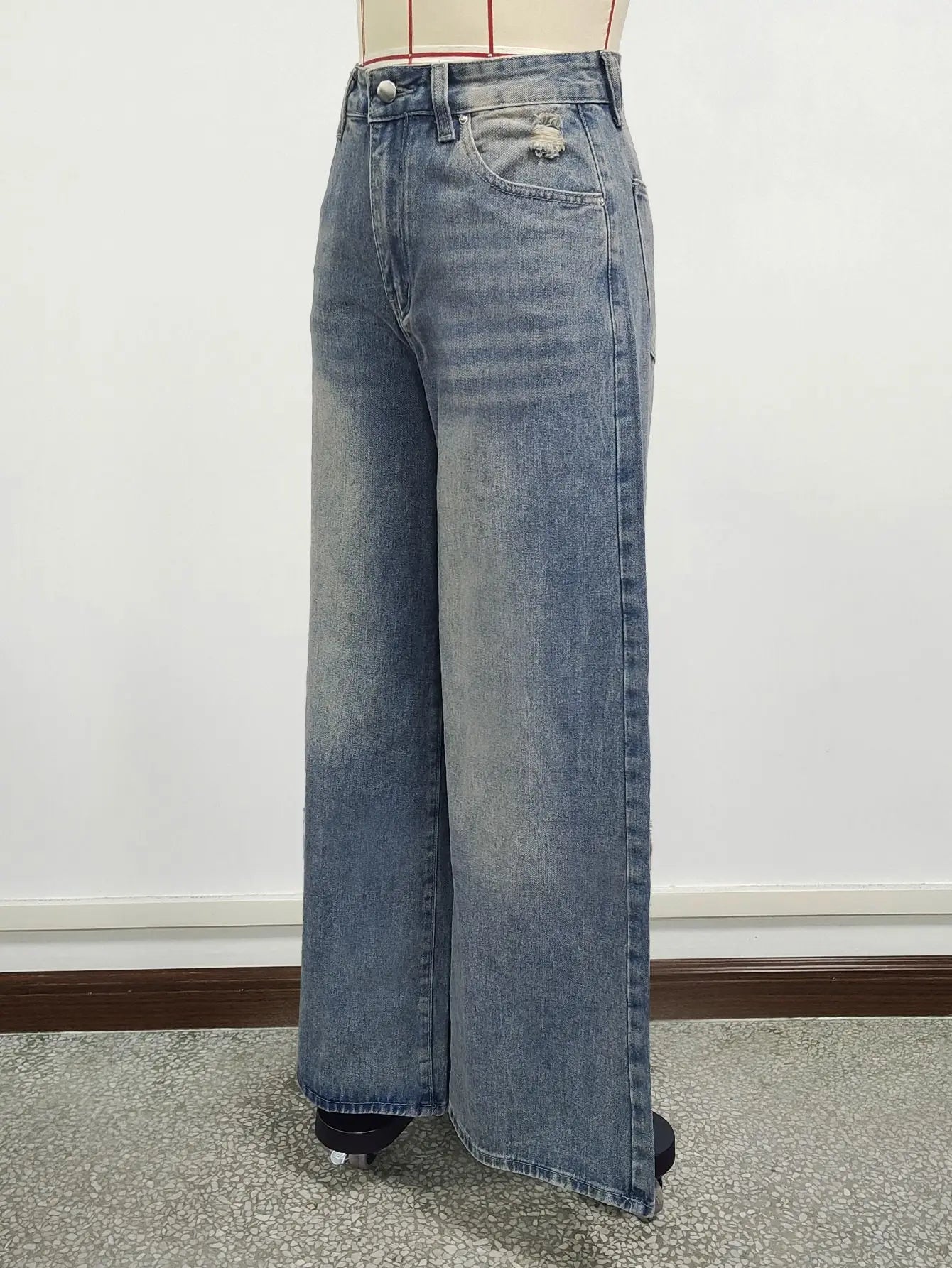 Jeans High Waisted Distressed Wide Leg Casual Streetwear Vintage Inspired For Everyday Wear - SN Wigs & More