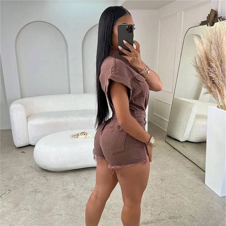 Jeans Jumpsuits Summer Women Short Sleeve Bodysuit Ripped Denim Shorts Jumpsuits