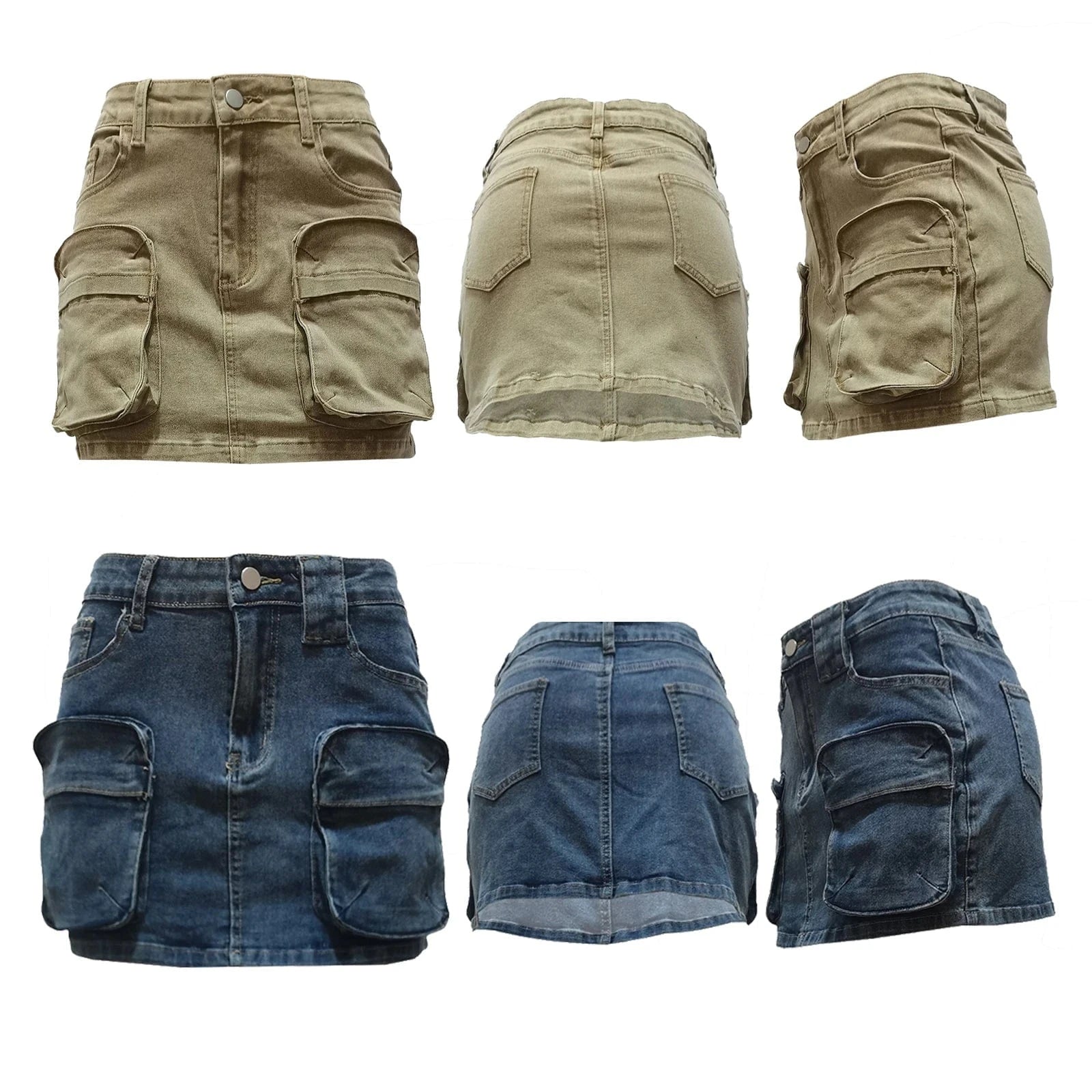 Jeans Skirt Women Summer jeans Cargo Pocket Denim Short Skirt For Women A-line Stretchy Blue Cargo Denim Jeans Skirt