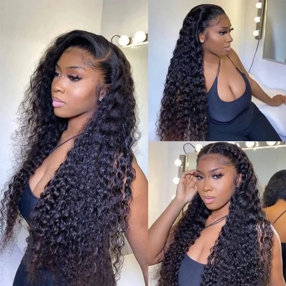 Jerry Curl / 16 Inches 13x4 HD Lace Front Wig #1B Highlight Straight  Transparent Lace Human Hair Wigs Kinky Straight Glueless Wigs