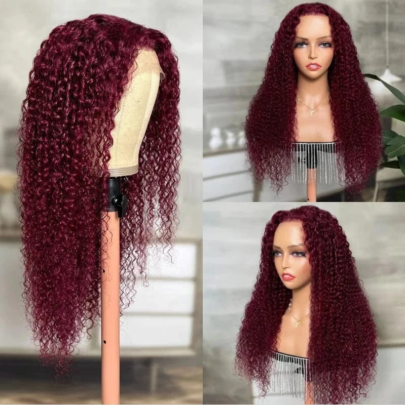 Jerry Curl / 18 Inches #33 Auburn Brown Red Color Curly Body Wave 13x4 Lace Frontal Wigs Transparent Lace Glueless Human Hair Wig