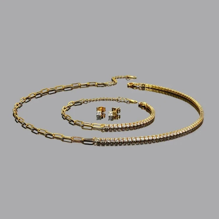 Jewelry Sets For Women Classic Iced Out Paper Clip Bling 2.5MM Cubic Zirconia 3 PCS Bracelet Necklace Earrings Fashion Jewelry