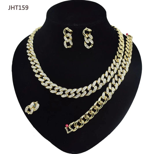 JHT159 Wholesale 18K gold plated jewelry set fashion hip hop diamond jewelry set
