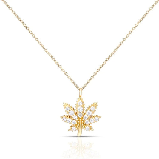 Joacii Fine Jewelry 925 Sterling Silver 18K Gold Plated Maple Leaf Green White Zircon Leaves Pendant Necklace