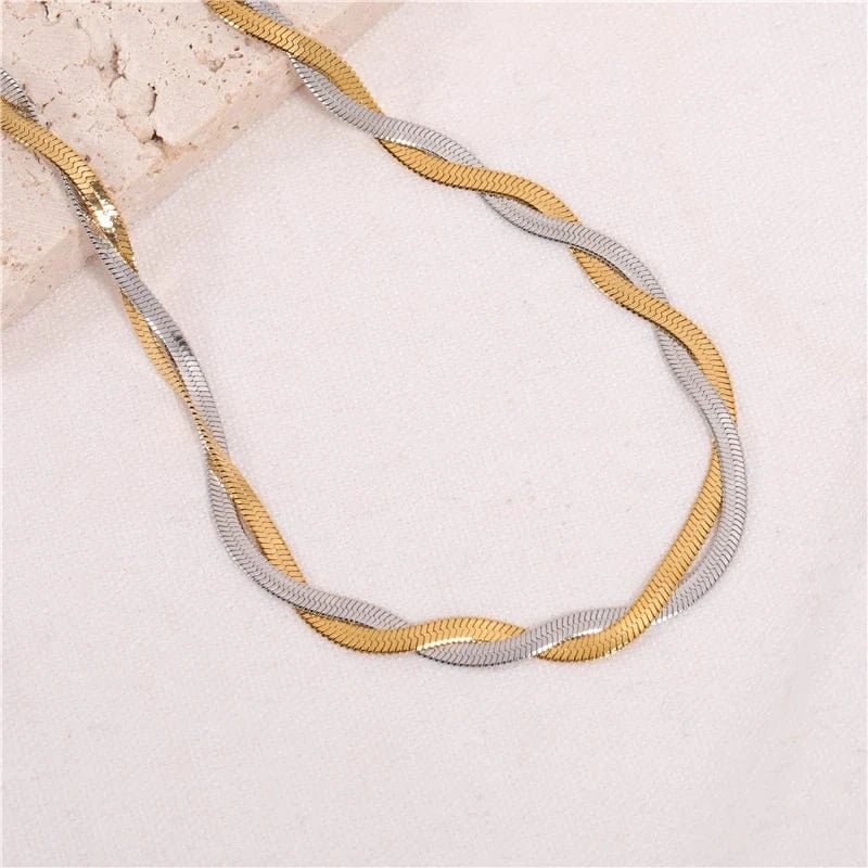 Joolim Jewelry 18K Gold Plated Twisted Snake Chain Necklace Stainless Steel Necklace Trendy Jewelry