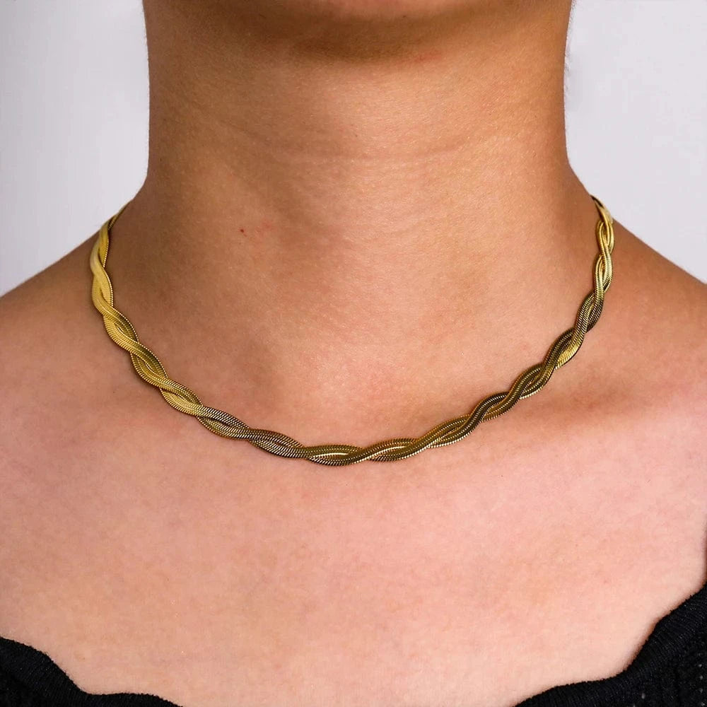 Joolim Jewelry 18K Gold Plated Twisted Snake Chain Necklace Stainless Steel Necklace Trendy Jewelry