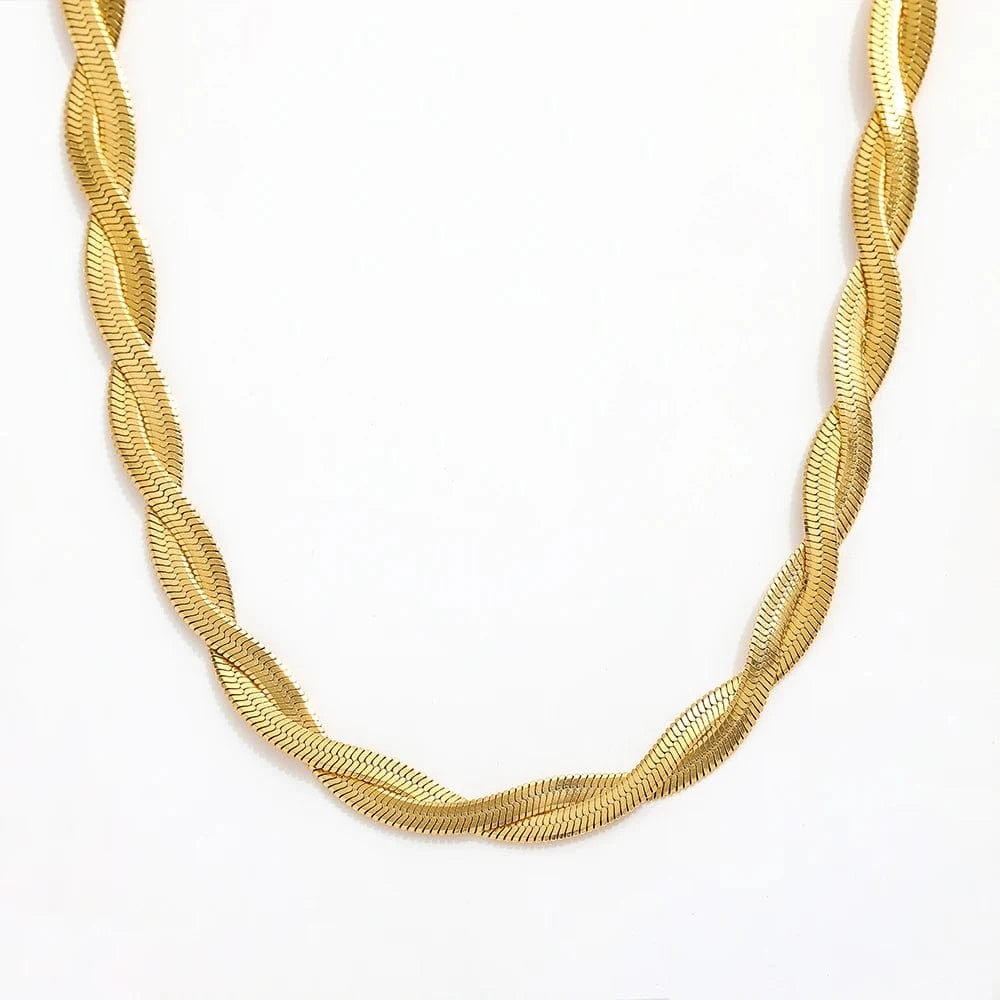 Joolim Jewelry 18K Gold Plated Twisted Snake Chain Necklace Stainless Steel Necklace Trendy Jewelry