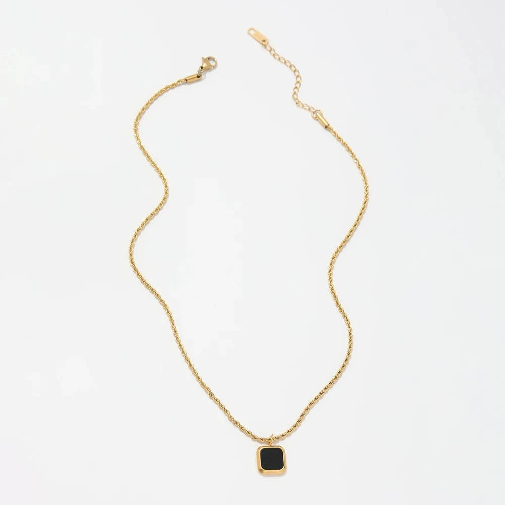 Joolim Rope Chain Square Black Onyx Pendant Necklace Stainless Steel Necklace Jewelry Wholesale Drop Shipping