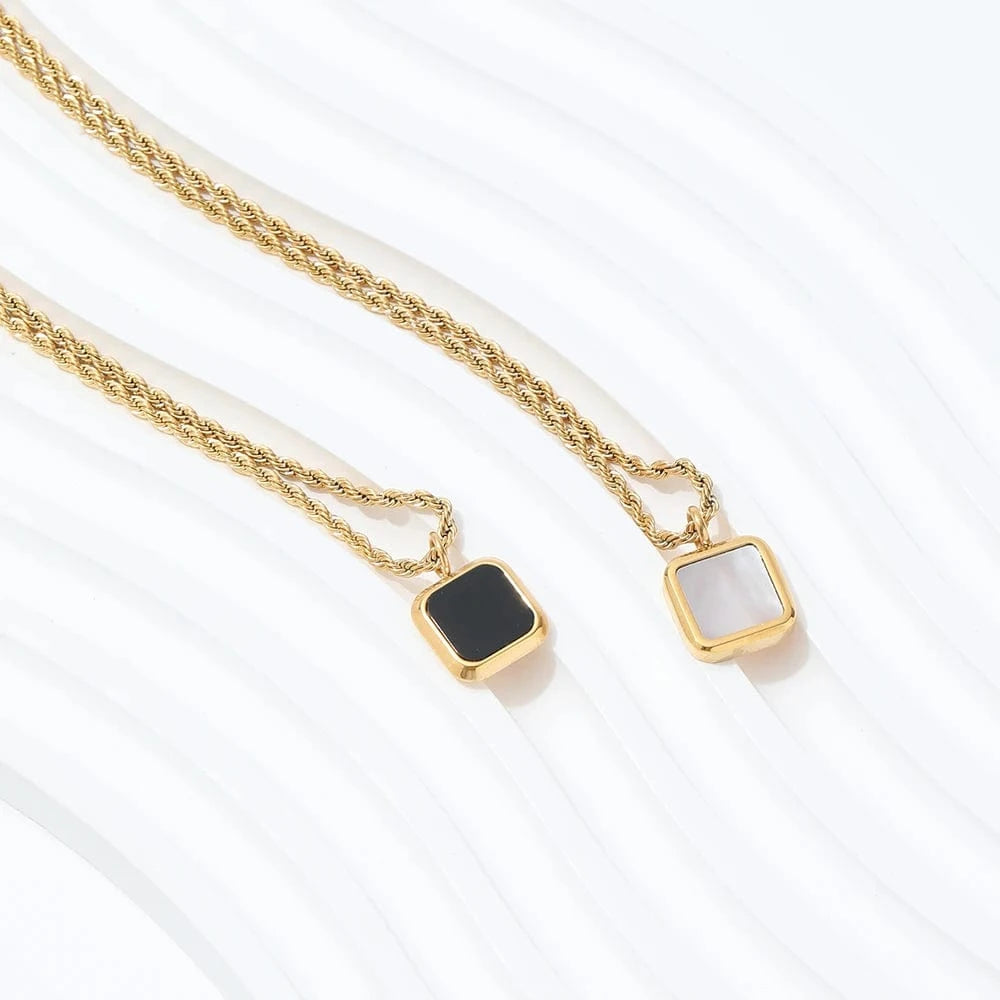 Joolim Rope Chain Square Black Onyx Pendant Necklace Stainless Steel Necklace Jewelry Wholesale Drop Shipping