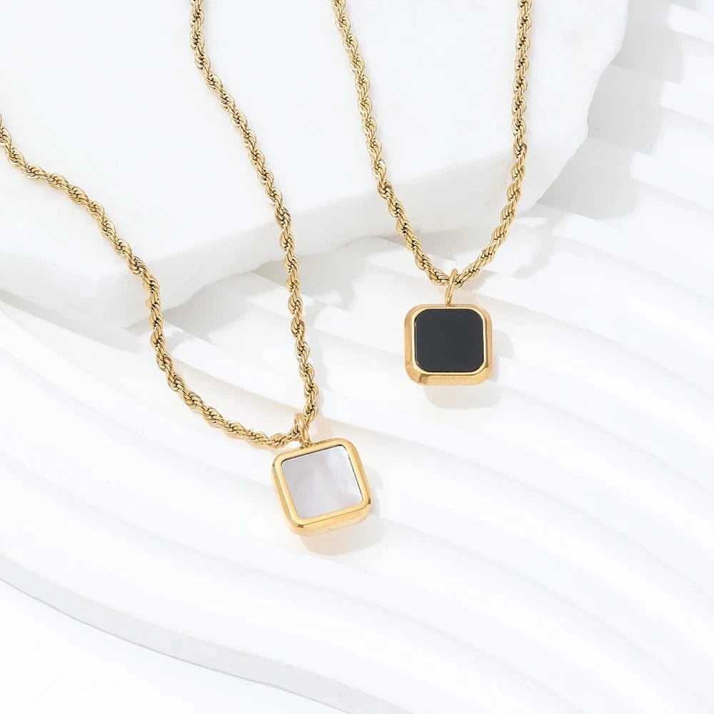 Joolim Rope Chain Square Black Onyx Pendant Necklace Stainless Steel Necklace Jewelry Wholesale Drop Shipping