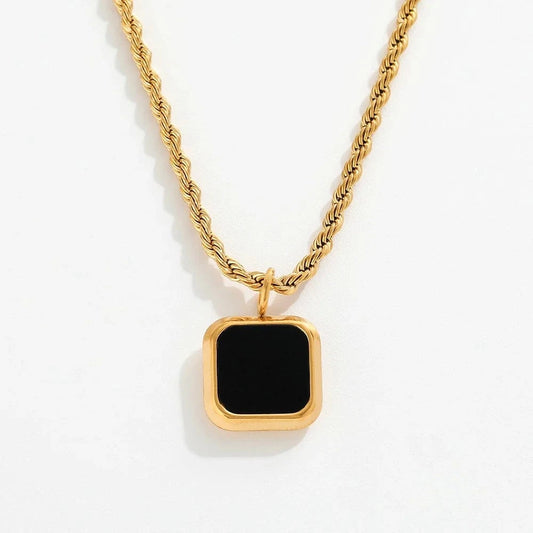 Joolim Rope Chain Square Black Onyx Pendant Necklace Stainless Steel Necklace Jewelry Wholesale Drop Shipping