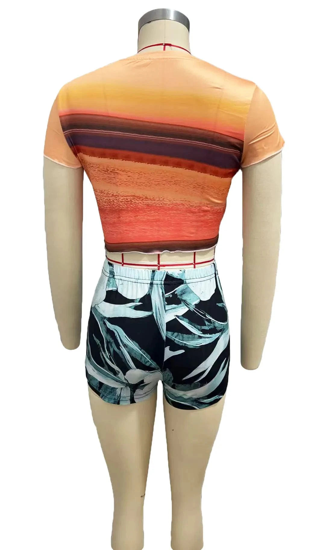 Joskaa 2025 Summer Print 2 Piece Set Women Hipster Short Sleeve Crop T-Shirt+Shorts Match Holiday Beach Outfits Streetwear S-XXL