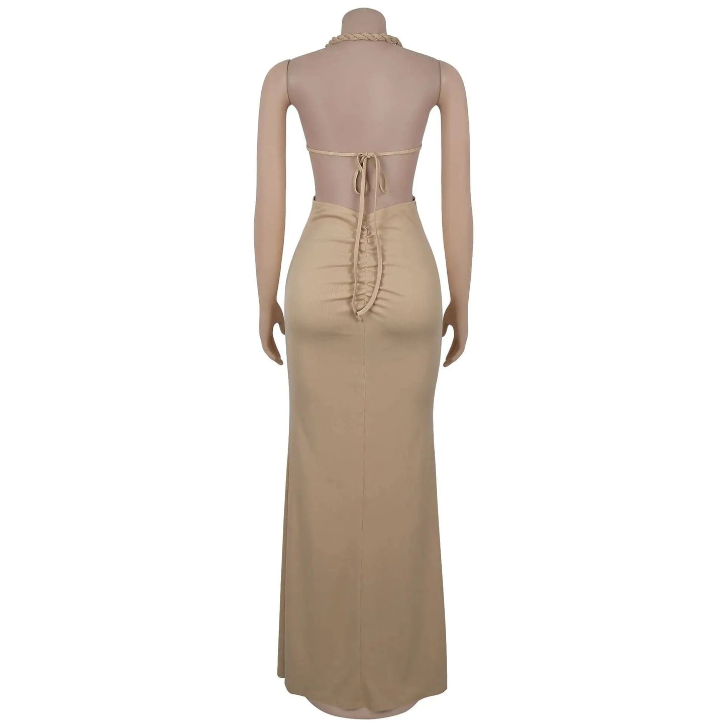 Joskaa Women's 2025 Summer Knit Halter Dress Sexy Hollow Backless Slit Bodycon Maxi Dresses Holiday Party Club Beachwear S-XXL