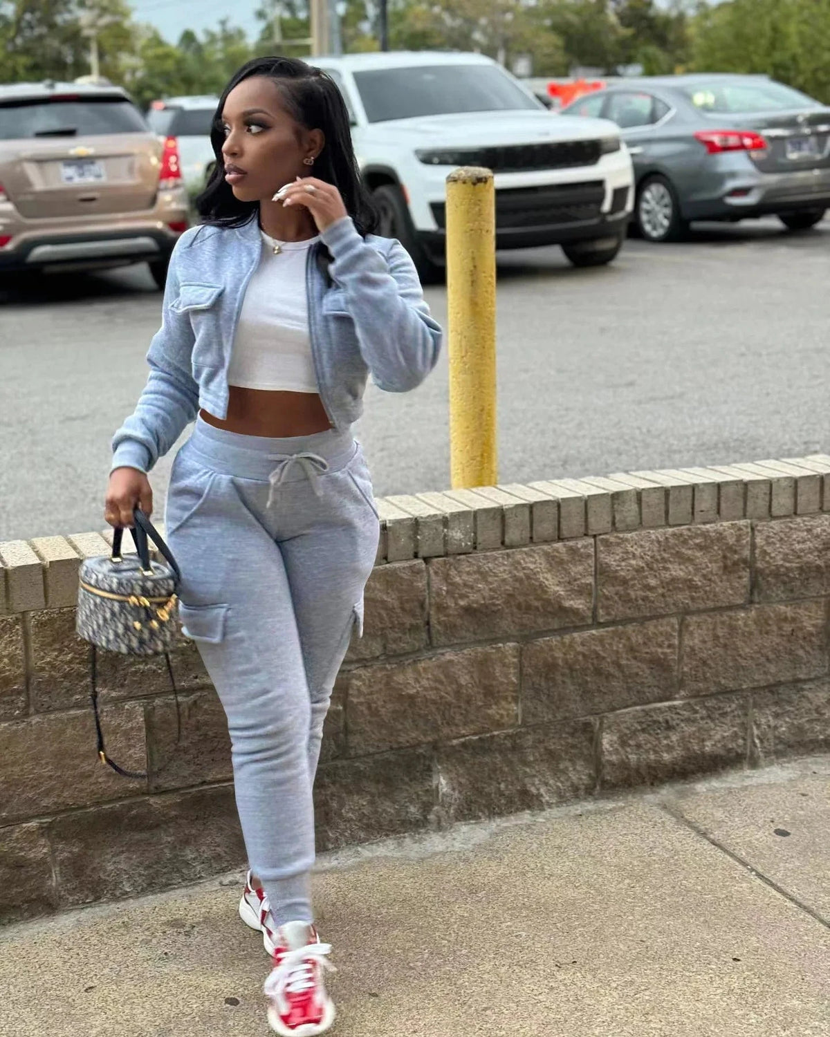 JR3750-2 / L Winter Autumn Cargo Pants Outfit Set Sexy Women Two Pieces Elegant Club Matching Set Lady Casual Tracksuit
