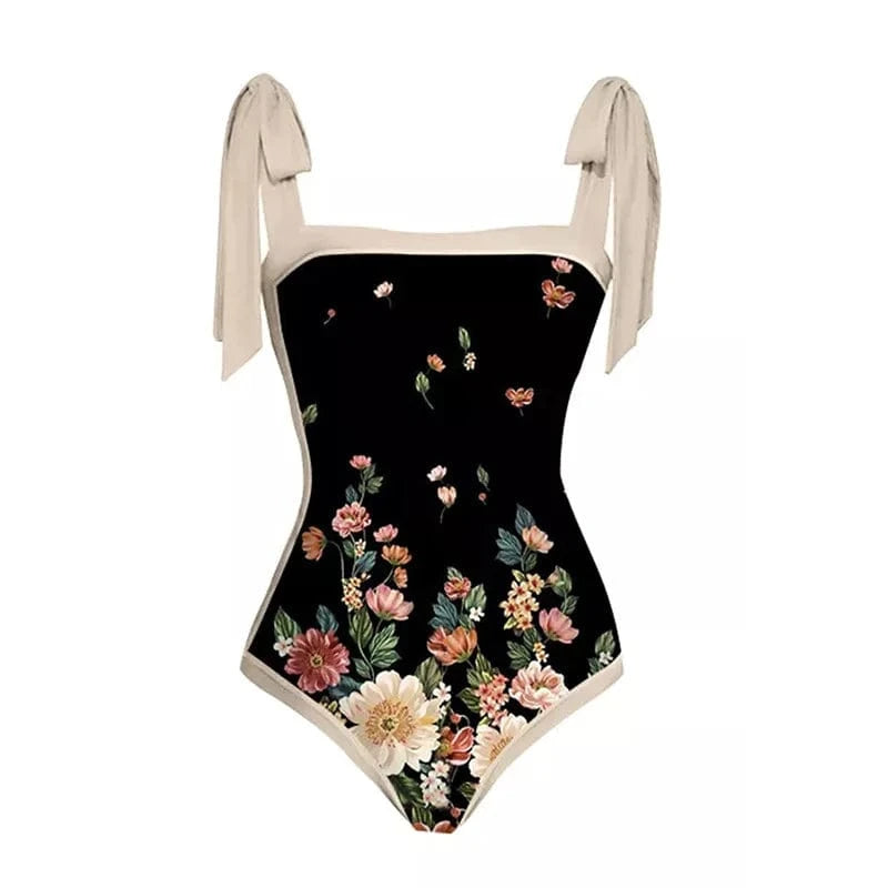 JSN 2024 New trajes de bano para mujeres vintage print swimwear women one piece swimsuit with sarong