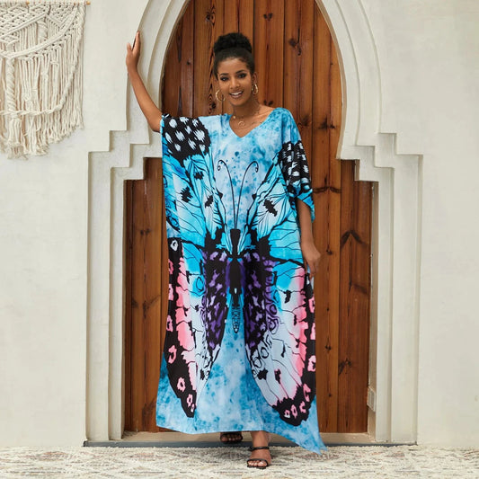 JSN9202179 2023 new arrival  Beach smock rayon positioning print holiday  bikini dress