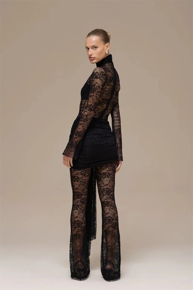 Jumpsuit Lace See - Through Mesh Bodice Ruched Draped Silhouette For Club Party Wear - SN Wigs & More