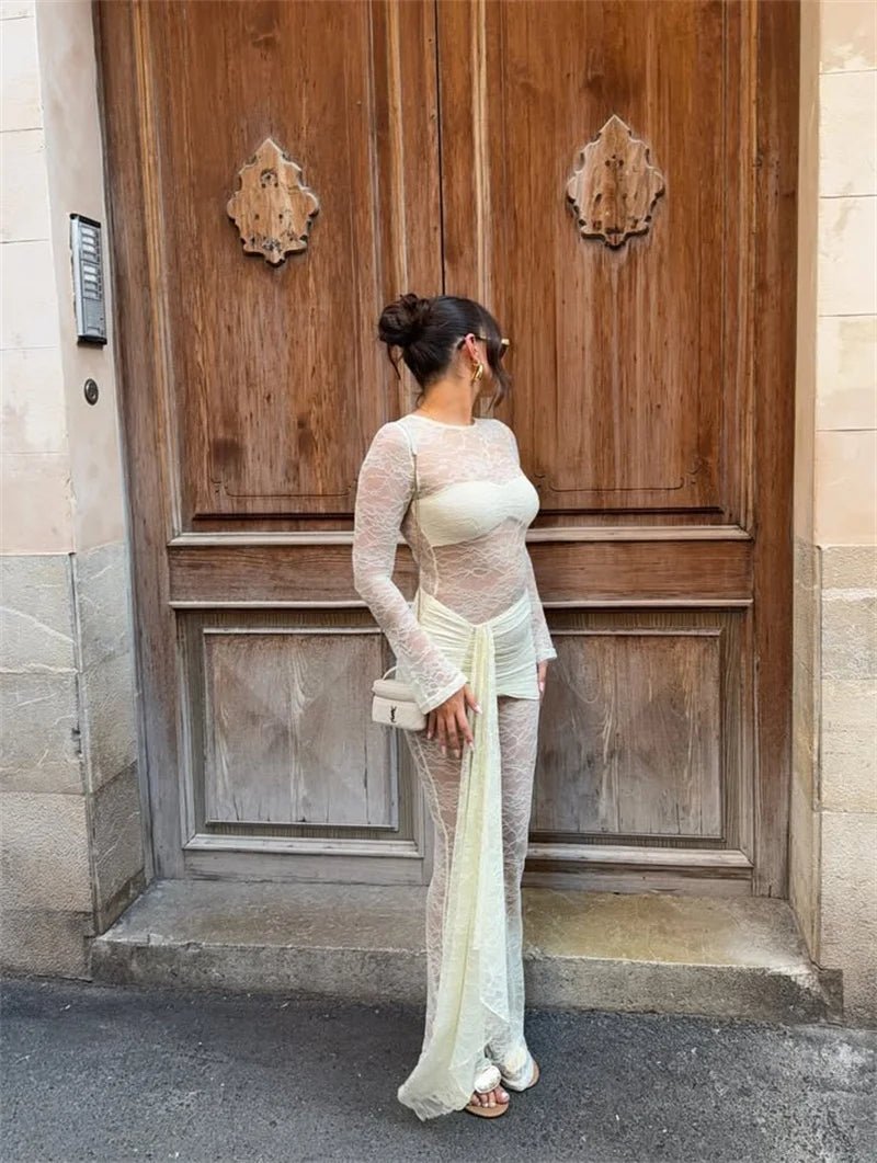 Jumpsuit Lace See - Through Mesh Bodice Ruched Draped Silhouette For Club Party Wear - SN Wigs & More