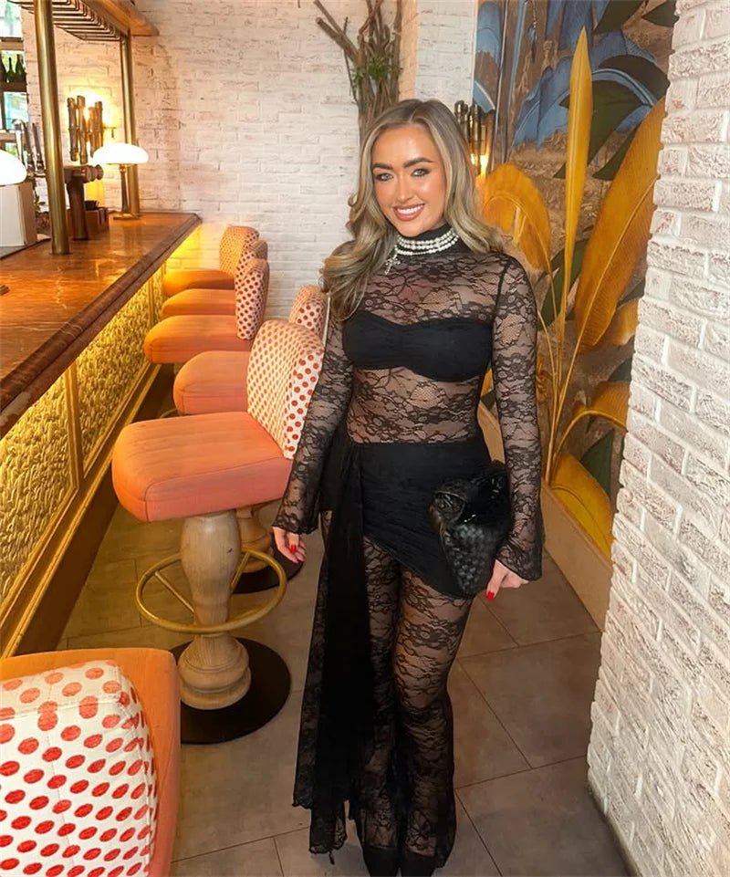Jumpsuit Lace See - Through Mesh Bodice Ruched Draped Silhouette For Club Party Wear - SN Wigs & More