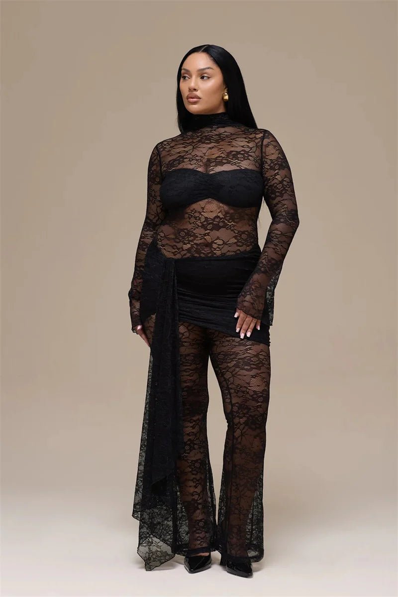 Jumpsuit Lace See - Through Mesh Bodice Ruched Draped Silhouette For Club Party Wear - SN Wigs & More