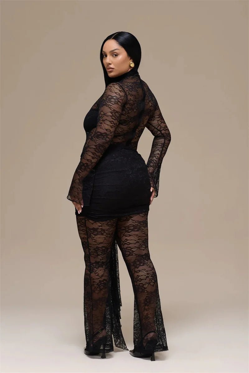 Jumpsuit Lace See - Through Mesh Bodice Ruched Draped Silhouette For Club Party Wear - SN Wigs & More