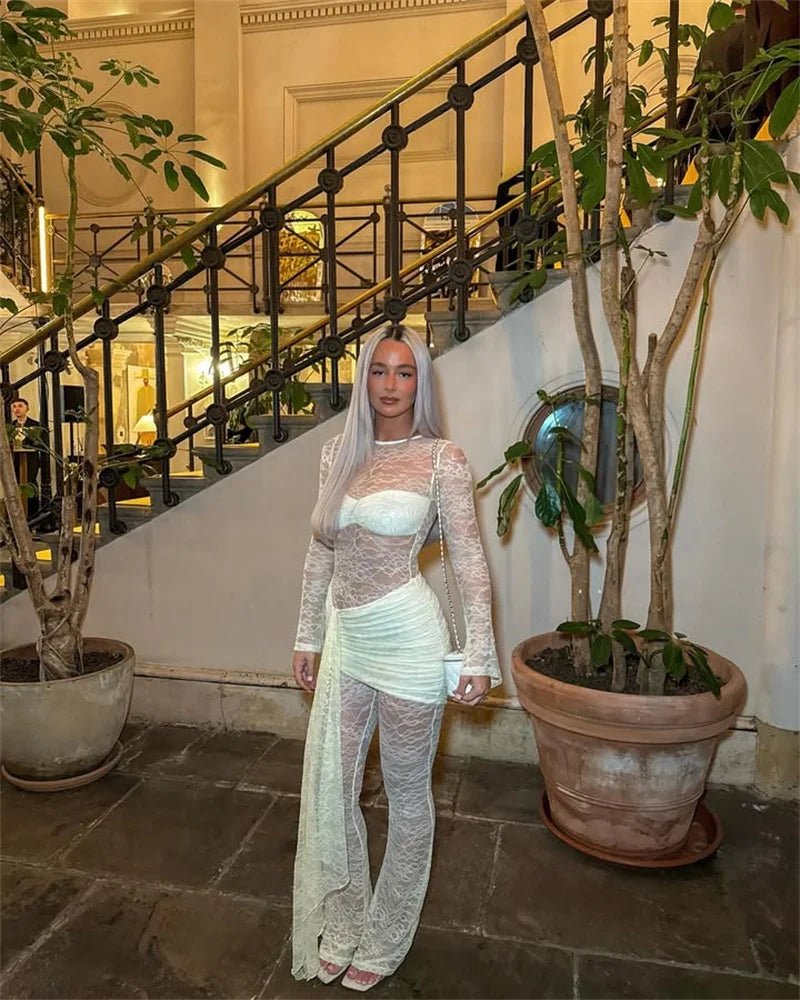 Jumpsuit Lace See - Through Mesh Bodice Ruched Draped Silhouette For Club Party Wear - SN Wigs & More