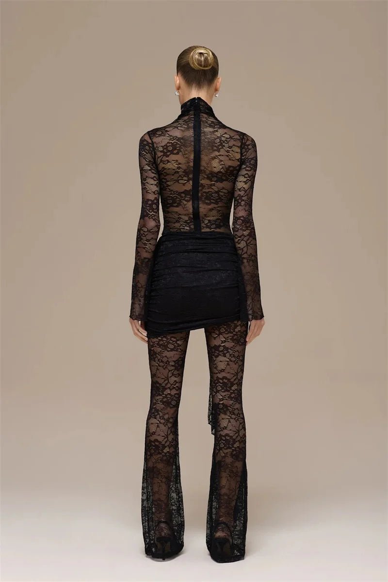 Jumpsuit Lace See - Through Mesh Bodice Ruched Draped Silhouette For Club Party Wear - SN Wigs & More