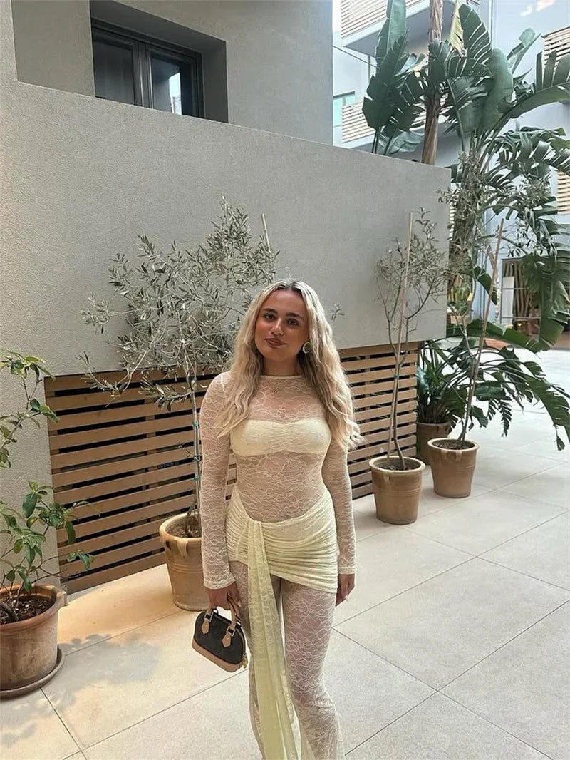 Jumpsuit Lace See - Through Mesh Bodice Ruched Draped Silhouette For Club Party Wear - SN Wigs & More