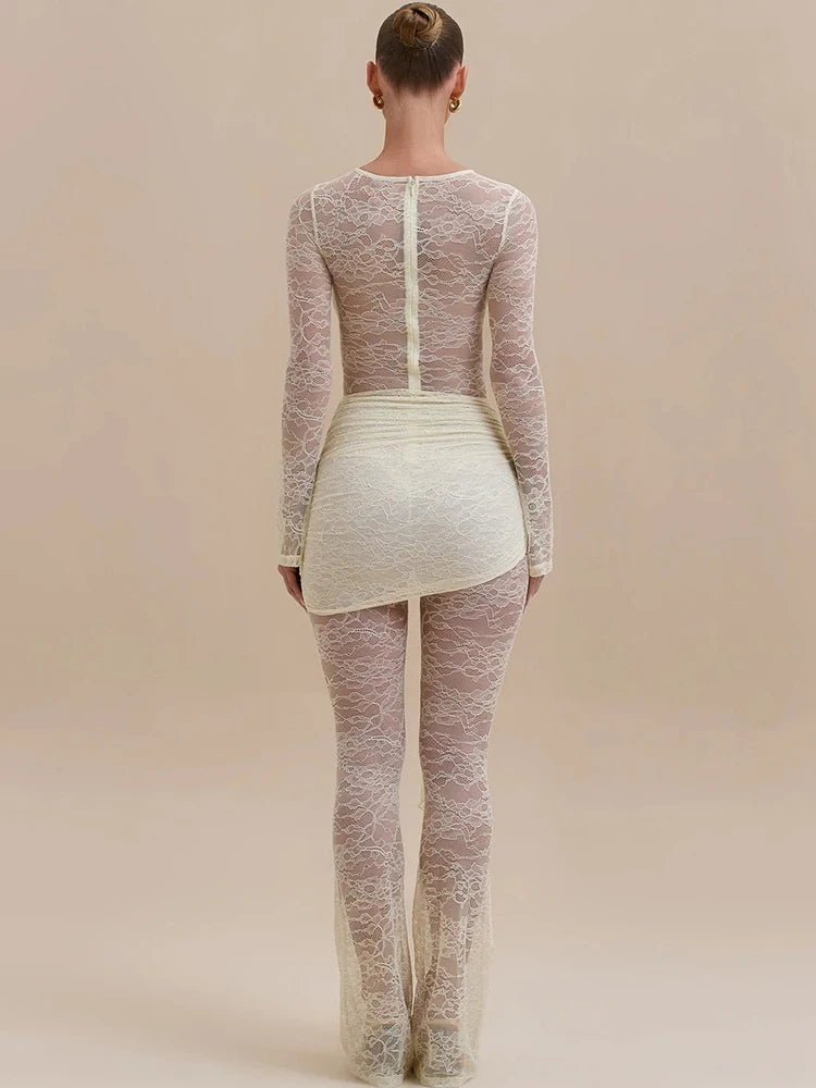 Jumpsuit Lace See - Through Mesh Bodice Ruched Draped Silhouette For Club Party Wear - SN Wigs & More