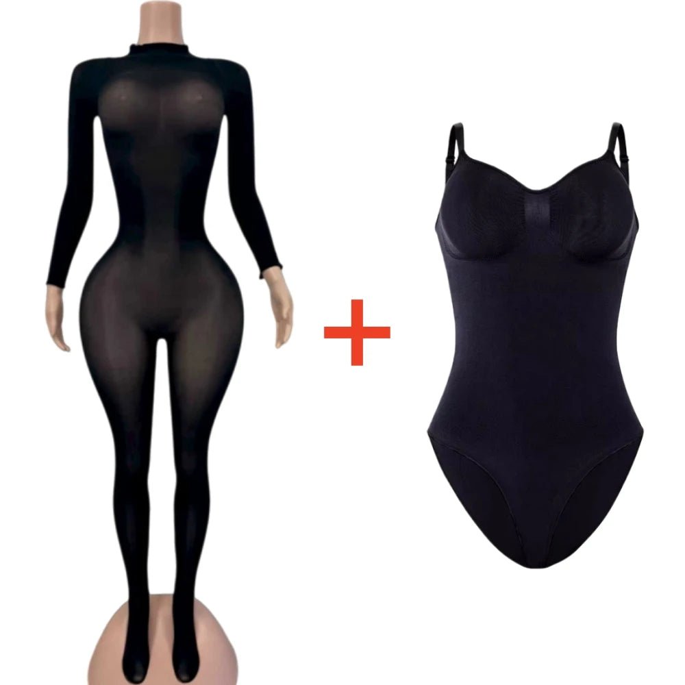 Jumpsuit + Mesh See - Through Bodycon + Clubwear Style - SN Wigs & More