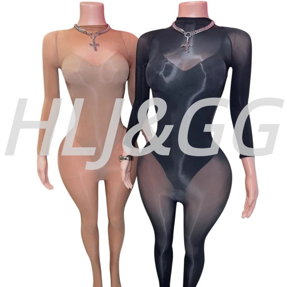 Jumpsuit + Mesh See - Through Bodycon + Clubwear Style - SN Wigs & More