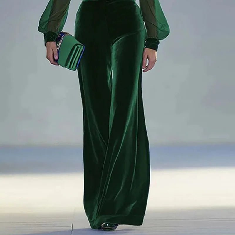 Jumpsuit Velvet Deep V Neck Long Sleeve Solid Color Slim Fit Chic Office Style For Fall - SN Wigs & More
