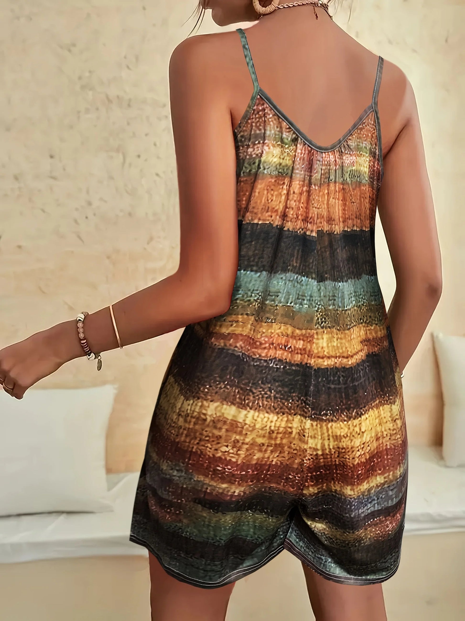 Jumpsuit With Striped Print And Pockets In Lightweight Polyester For Casual Summer Vacation Style - SN Wigs & More