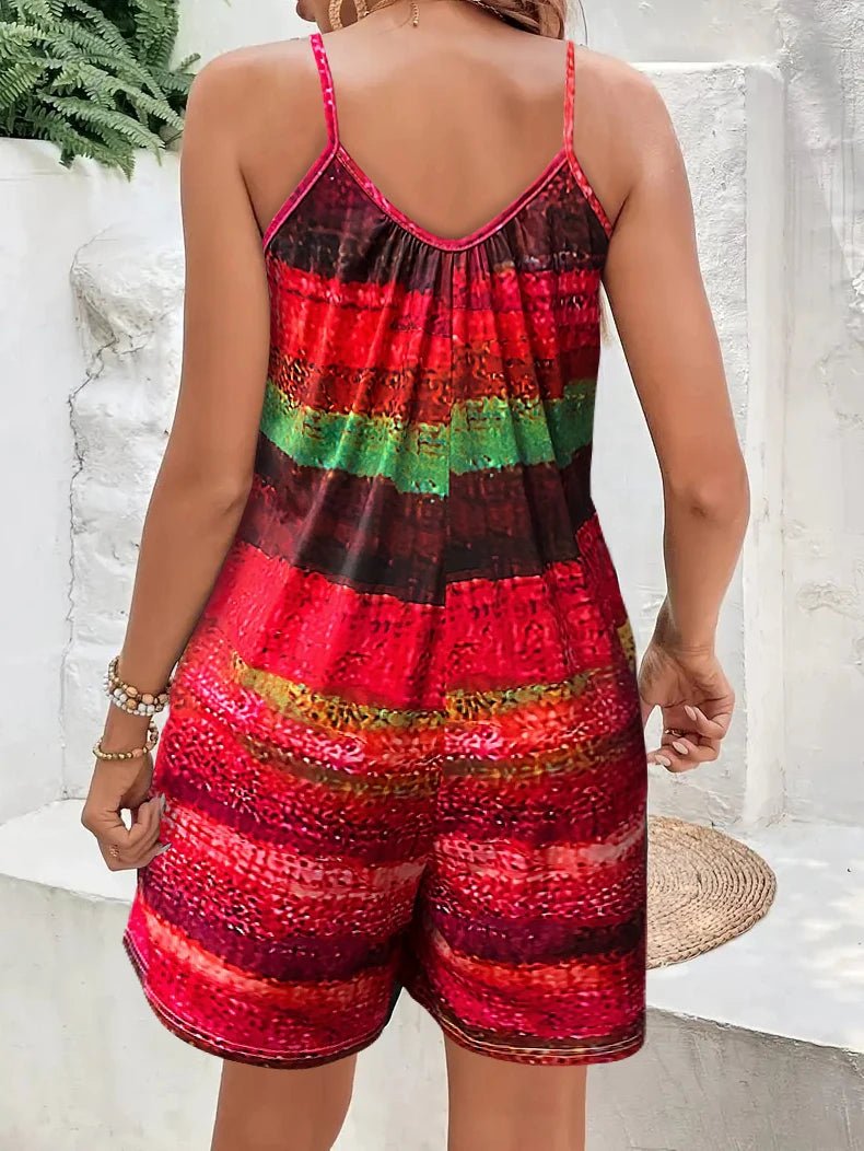 Jumpsuit With Striped Print And Pockets In Lightweight Polyester For Casual Summer Vacation Style - SN Wigs & More