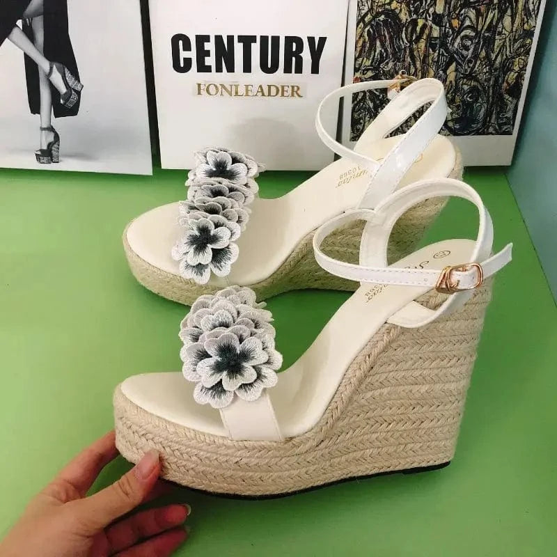Jute Espadrilles Bling Color High Increasing Summer Beach Open Toe Women Wedge Heel Platform Sandals for Women