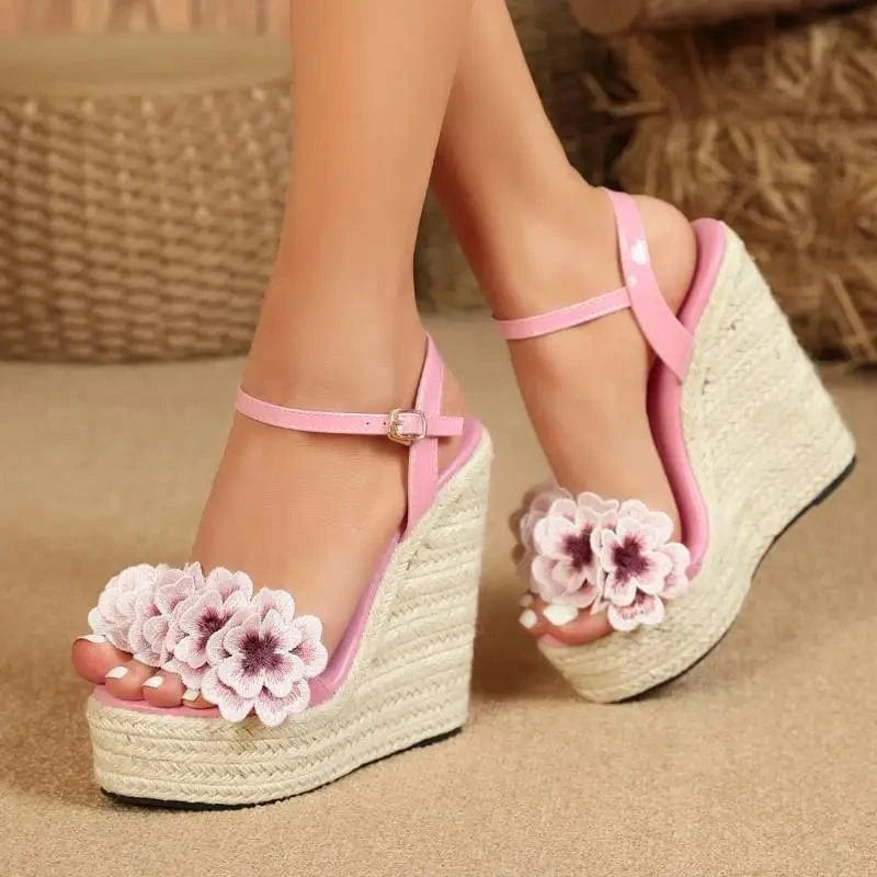 Jute Espadrilles Bling Color High Increasing Summer Beach Open Toe Women Wedge Heel Platform Sandals for Women