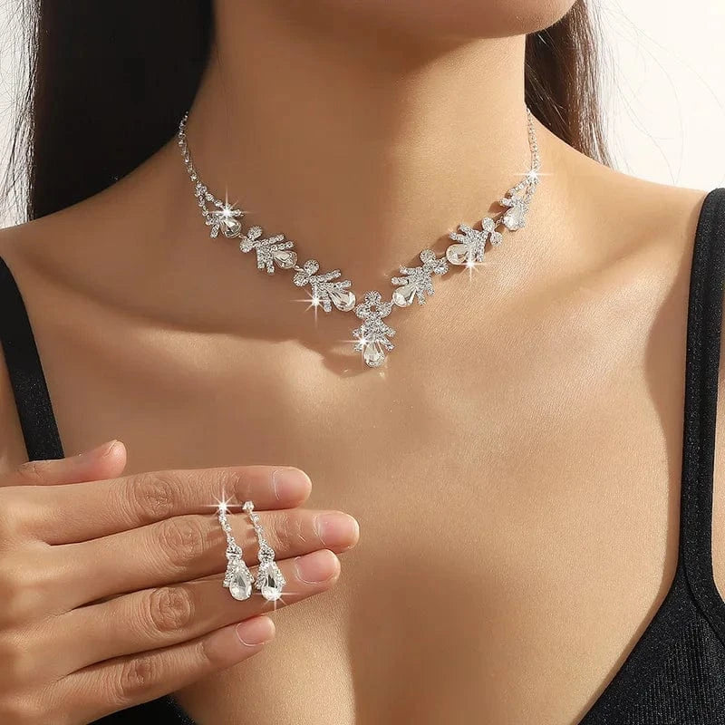 JXTL21144 Hoyon New Arrival Shiny Cubic Zirconia CZ Crystal Wedding Bridal Necklace and Earring Sparkly Jewelry Set