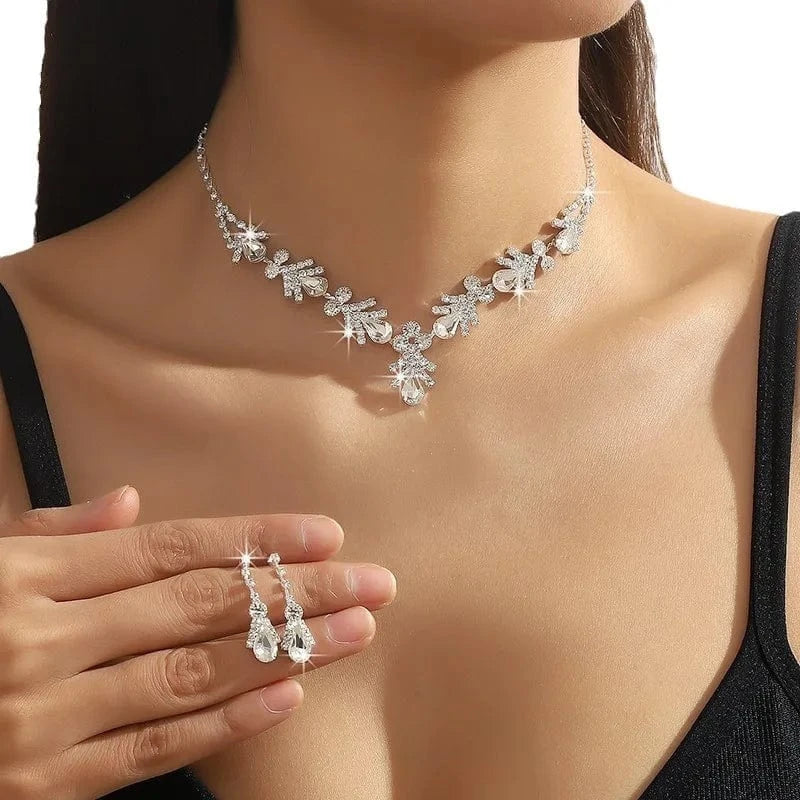 JXTL21144 Hoyon New Arrival Shiny Cubic Zirconia CZ Crystal Wedding Bridal Necklace and Earring Sparkly Jewelry Set