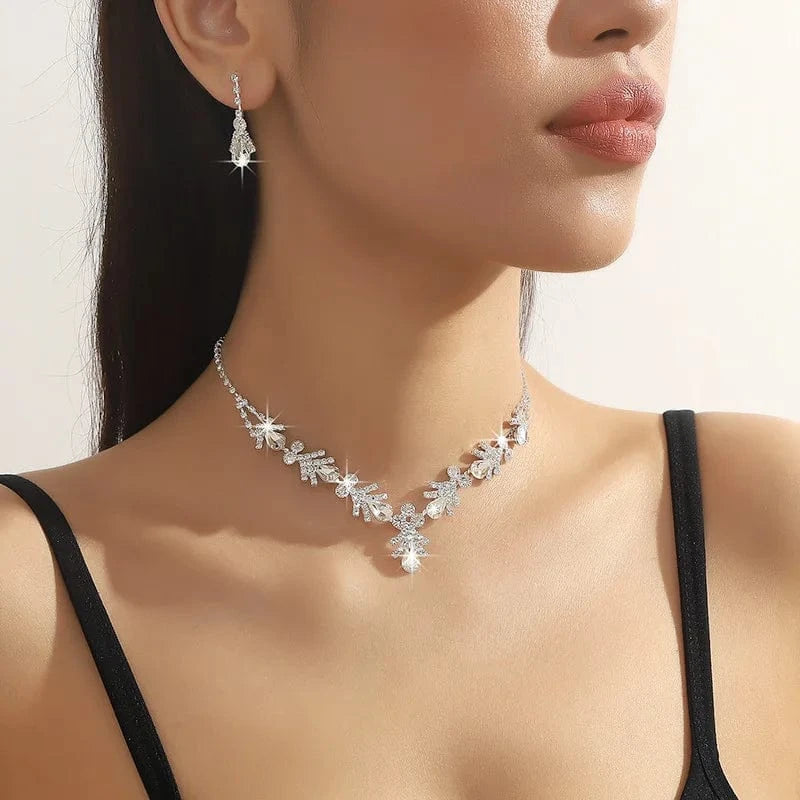 JXTL21144 Hoyon New Arrival Shiny Cubic Zirconia CZ Crystal Wedding Bridal Necklace and Earring Sparkly Jewelry Set