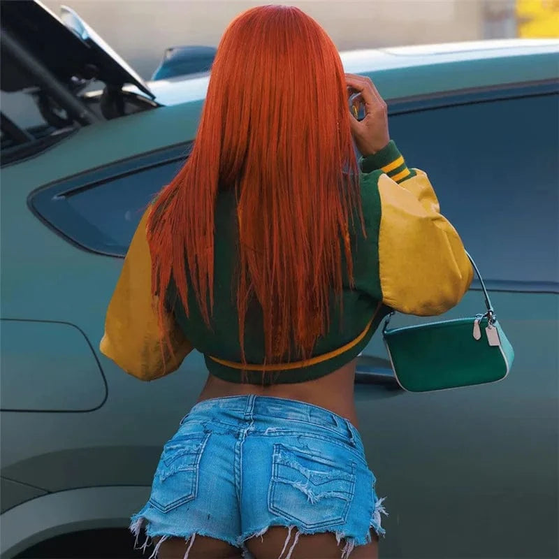 K23c35165 Casual Autumn Coat Bump Single-breasted Color Long Sleeve Skinny Coat Woolwork Patchwork Letter Jacket For Woman